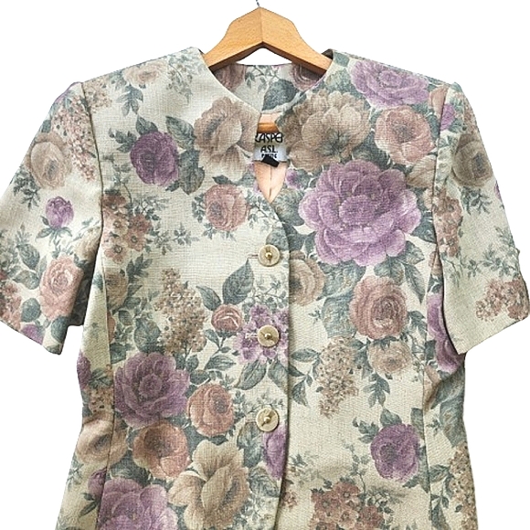 Womens 10P Vintage Kasper A.S.L. Modern Matriarch Floral Linen Skirt Suit Set - Picture 3 of 9